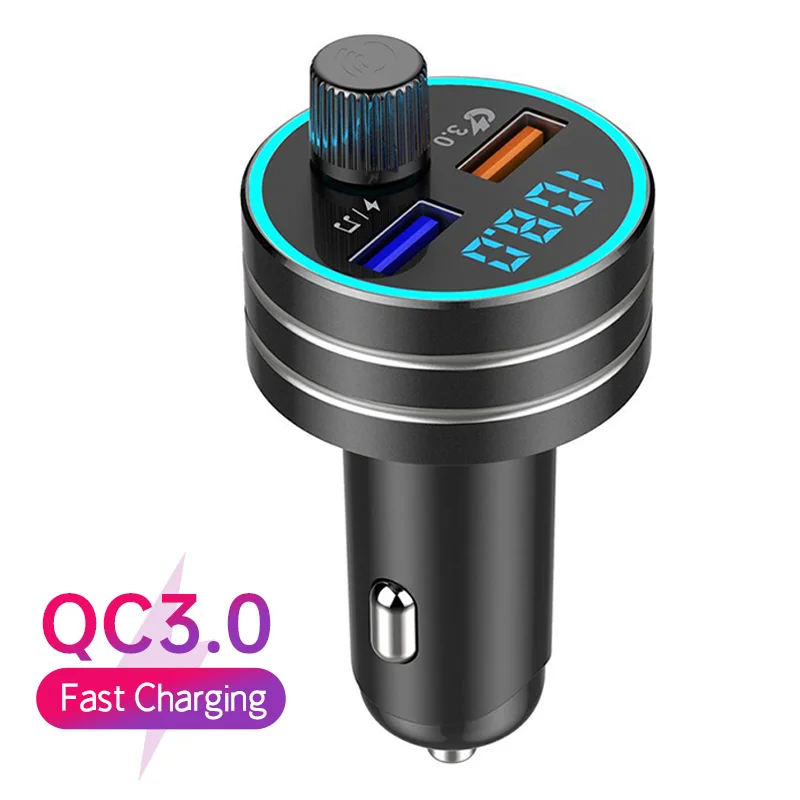 

Free Shipping 1 Sample OK QC3.0 Fast Phone Charger FM Transmitter Car MP3 Player Multifunctional Dual USB Car Charger, Black / sliver / red