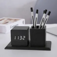 

wood digital LED alarm clock with pen holder office table clock promotional gift logo custom new design wooden desktop clock