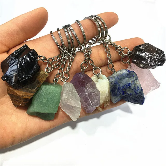 

wholesale crystal crafts healing crystal keychain rough raw crystal stone keychain for gift