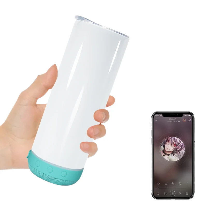 

Free shipping USA warehouse AGH 20oz stainless steel straight smart blue tooth music sublimation blank speaker tumbler in stock, White color