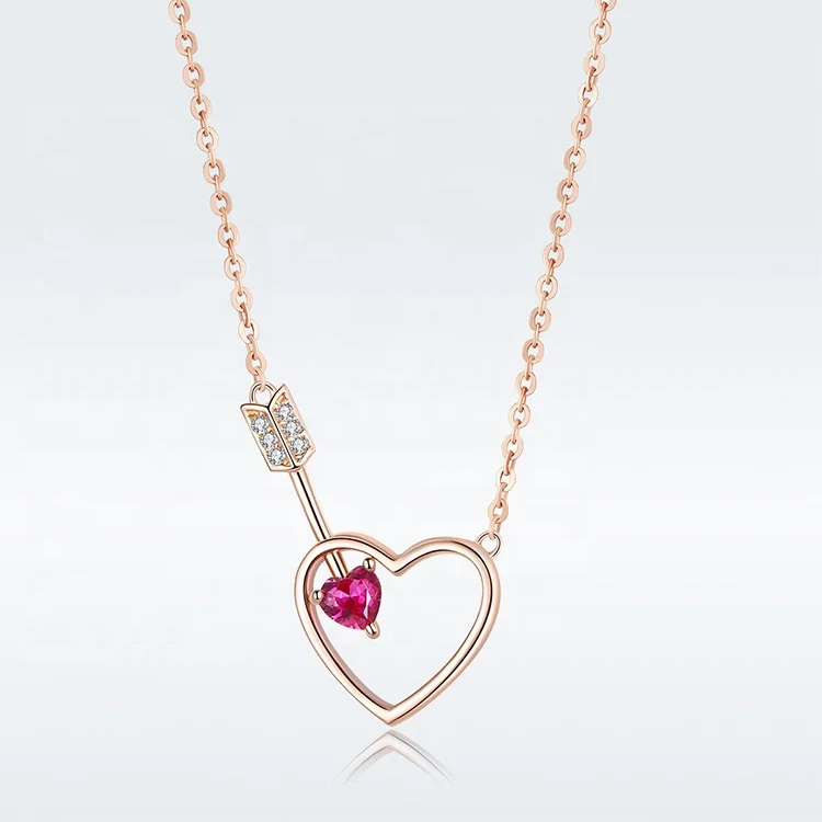 

Modalen Hollow Arrow Zircon Heart Charm Chain 925 Sterling Silver Necklace, Picture