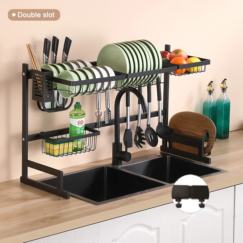 

Over The Sink Dish Drying Rack Furnikko Adjustable 32.4 "-40.5 " Stainless Steel Dish Rack, Black
