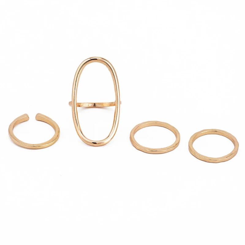 

New Design Gold Color Round Hollow Geometric Rings Set For Women Fashion Cross Twist Open Ring Punk Ring Female Jewelry, As picture shows