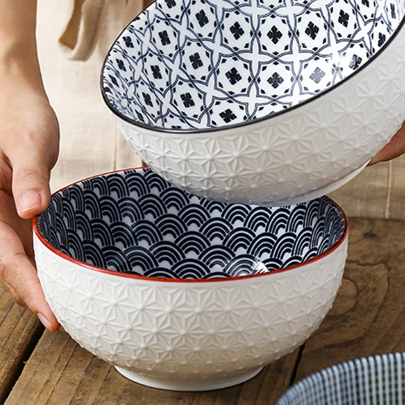 

Factory price japanese 8 inch ceramic porcelain embossed soup bowl