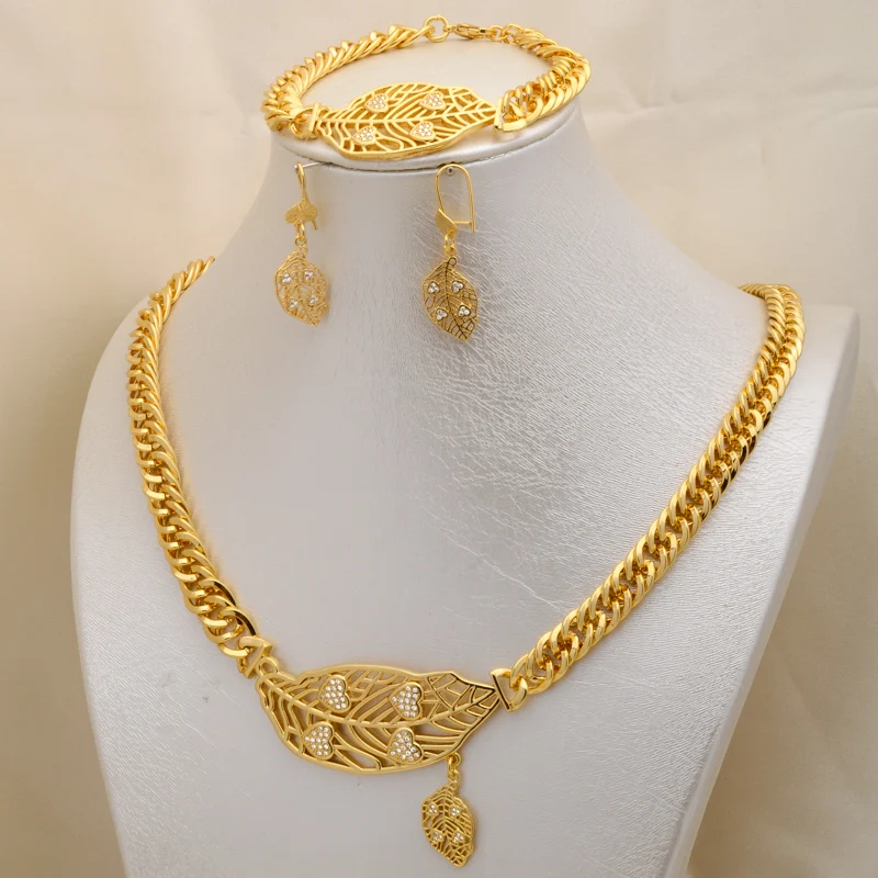 

Zeadear jewelry Quality Promotional 14K Gold Dubai Jewelry Set Rhinestone Necklace And Earrings Jewellery Sets