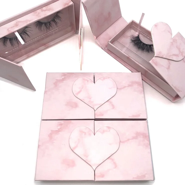 

magnet lash box logo private label marble heart shaped pink lash box