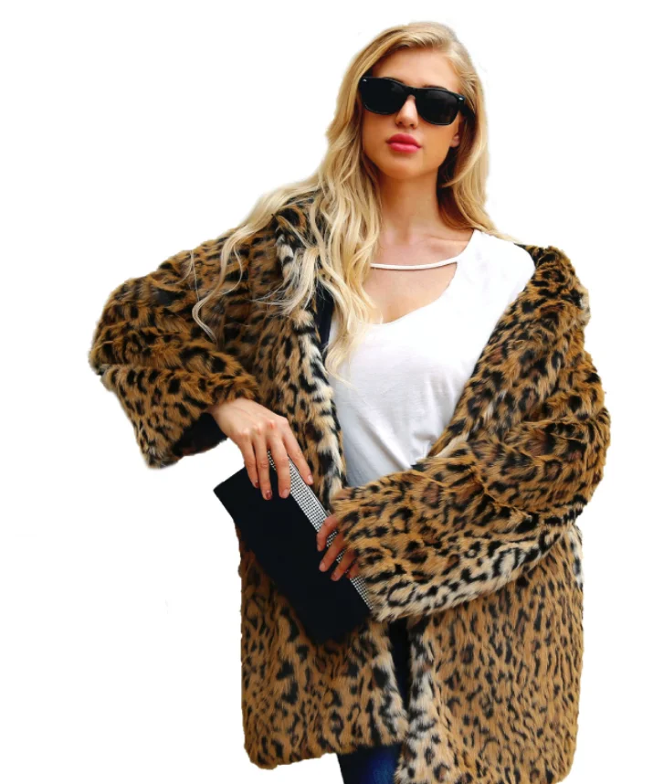

Sexy Women Long Fur Leopard Coat