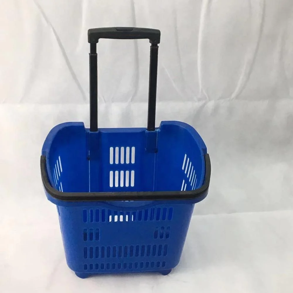 
Eco-friendly rolling plastic shopping basket with two wheels 