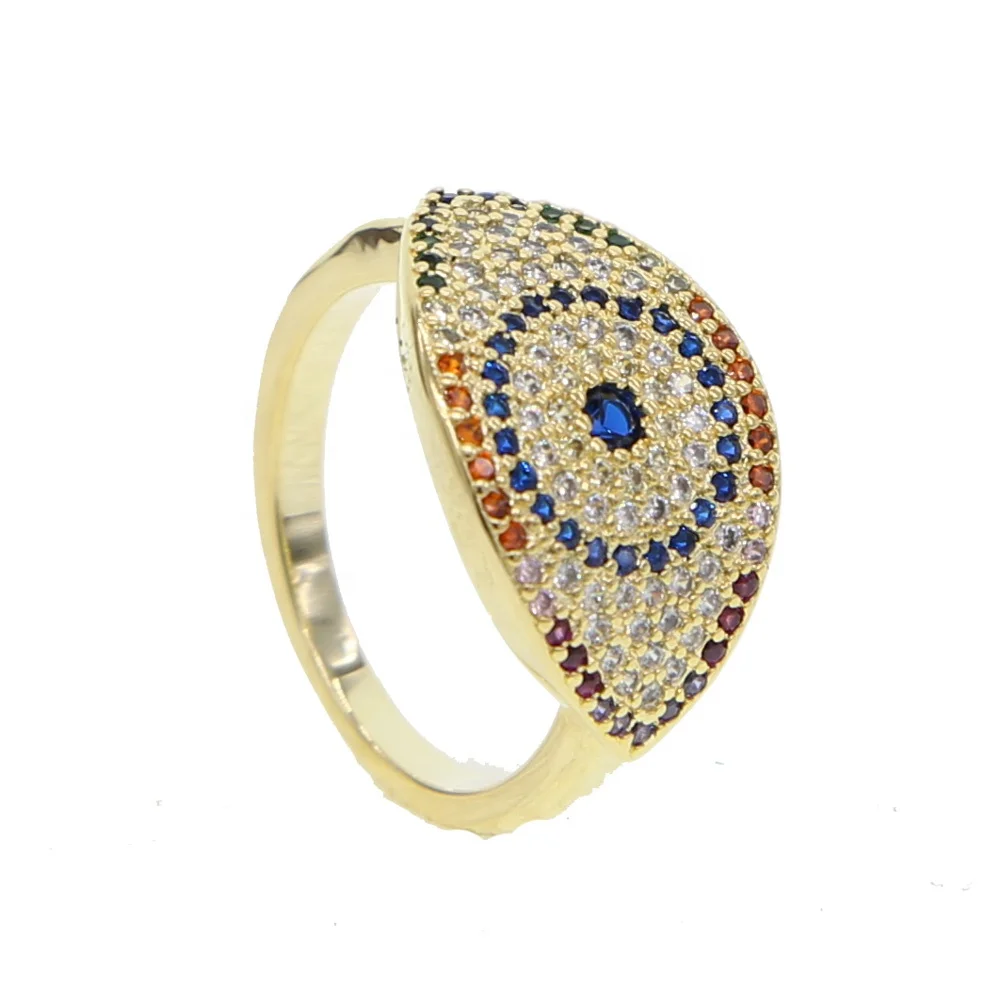 

size 5 6 7 8 rings rainbow colorful cz paved turkish evil eye ring for women Bohemia boho Trendy female jewelry