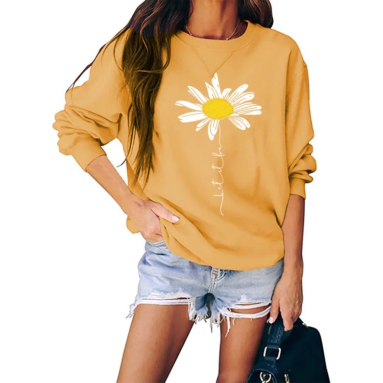 

Daisy Casual Sweatshirt Round Neck Loose Large Size Long Sleeve Top Fashion Base Shirt, Picture color