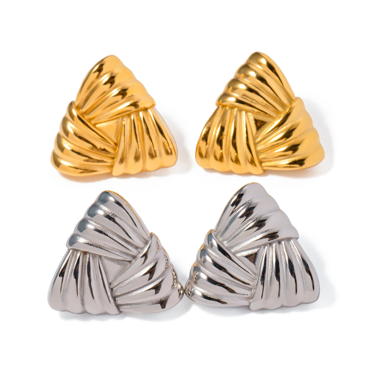 

J&D Waterproof 18K Gold Stainless Steel Chunky Jewelry Weave Texture Triangle Shaped Earring Women