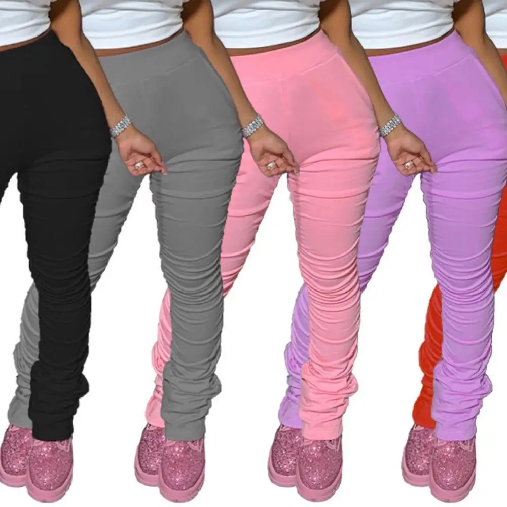 

Trending Clothes Stacked trouser colorful Stacked Pants for women high waist elastic sweat ruched stacked pants, Shown in picture