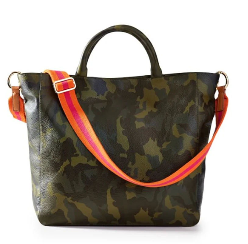 

2020 camo print vegan leather tote bag ladies with changable strap