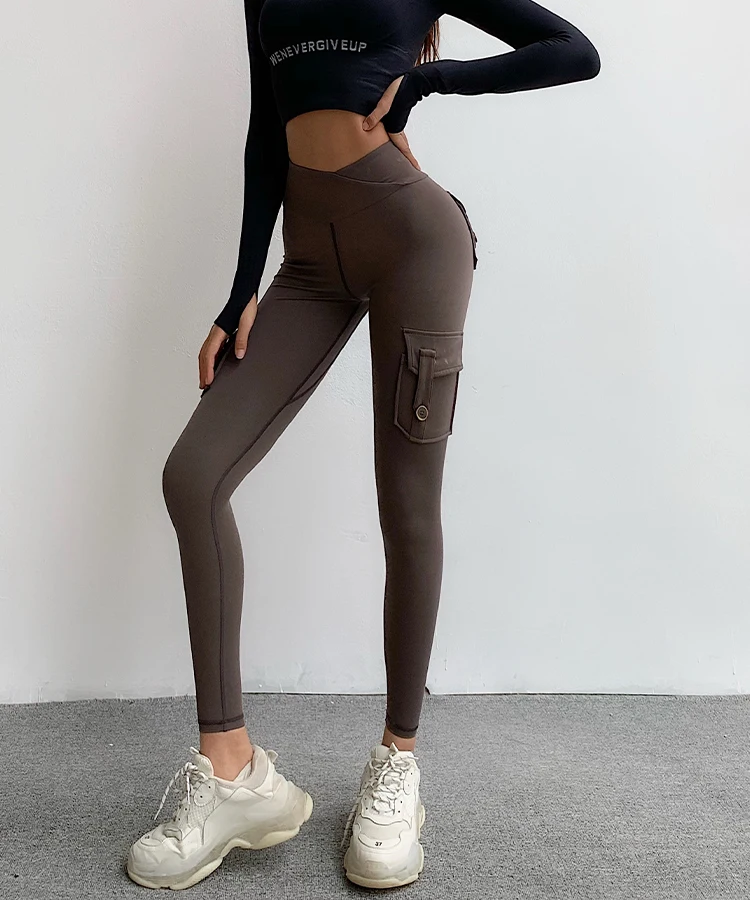

Wholesale nude High-waist tight yoga pants with pockets women leggings fitness pants, As show