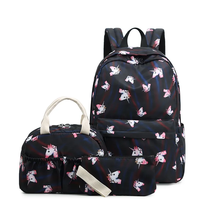 

3pcs/set Nylon Unicorn Printing Schoolbag Children's Korean Cartoon Kid Backpack Large Capacity Lunch Bags Backpack