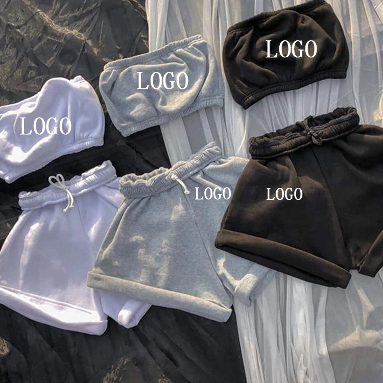 

Summer Casual Sweatshirt Drawstring Womens Tube Tops Chest Wrapped Shorts Pants Ladies Joggers 2 Two Piece Pants Sets Clothing, Picture
