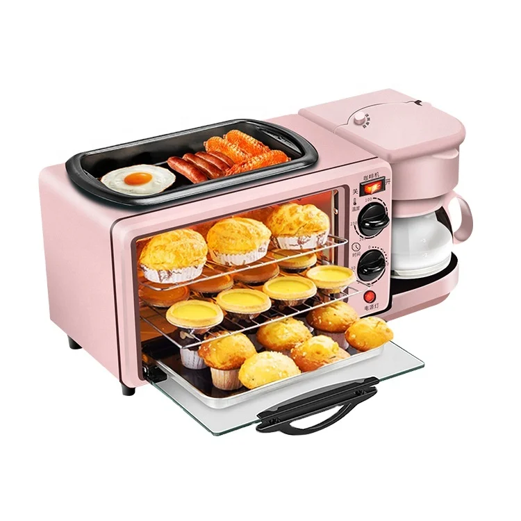 

3 in 1 multi function breakfast maker machine set toaster oven coffee maker pot frying pan