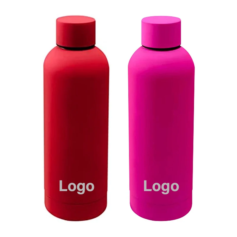 

Hot sale gym sport small mouth stainless steel outdoor matte thermos flask colorful soft touch rubber paint water bottle