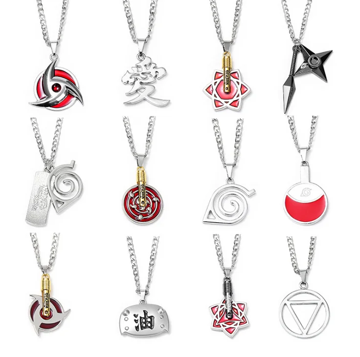 

Hot Selling Anime Figure Family Ability Symbol Alloy Enamel Pendant Jewelry Rope Link Chain Naruto Necklace for Fans Cosplay