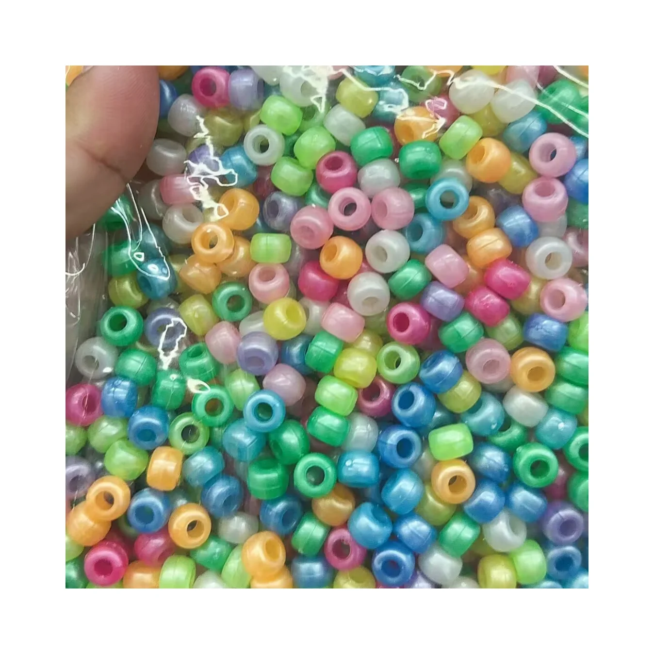 Plastic 6*9mm Glitter Pony Beads Christmas Sparkles Barrel Hair Beads  for School Crafts Hair Decor Jewelry Making