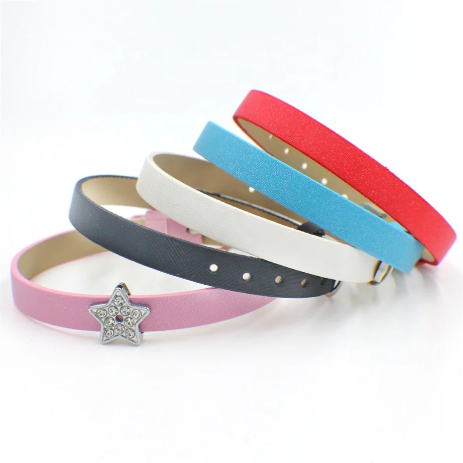 

Wholesale 10pcs/lot 8mm wide 21cm length mix color Frosted PU Leather Wristband DIY Accessories fit 8mm slide letters charms