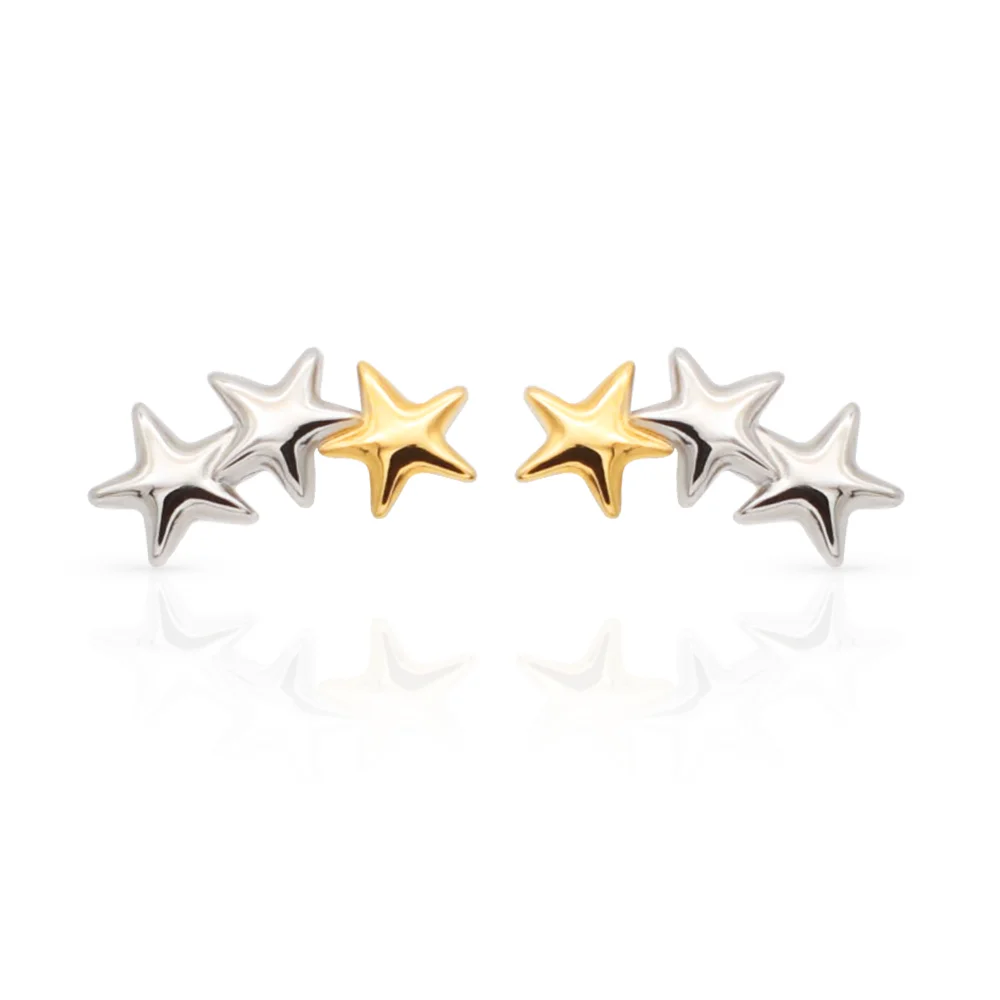 

Chris April 316L stainless steel delicate shooting stars two tone stud earrings 18k gold plated and silver