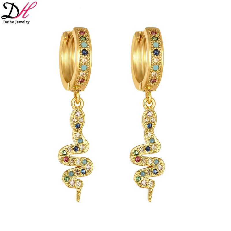 

Luxury 18K Gold Plated Stud Earrings Women Snake Colorful Crystal Zircon Copper Earrings Set Jewelry Gift For Women Gift 2021