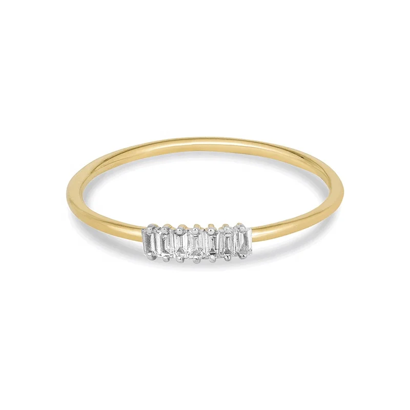 

Milskye Women's Jewelry 18K Gold Plated Simple Baguette Diamond Line Ring