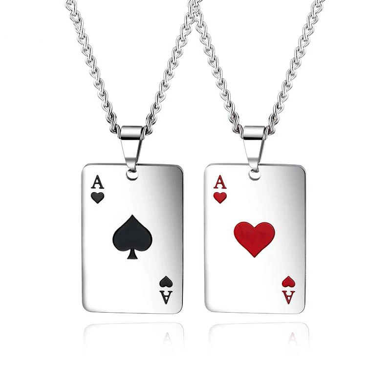 

High Quality Lucky Ace Of Spades Mens Necklace Color Poker Pendant for Male Stainless Steel Casino Fortune Playing Cards Hot Sal, As picturres