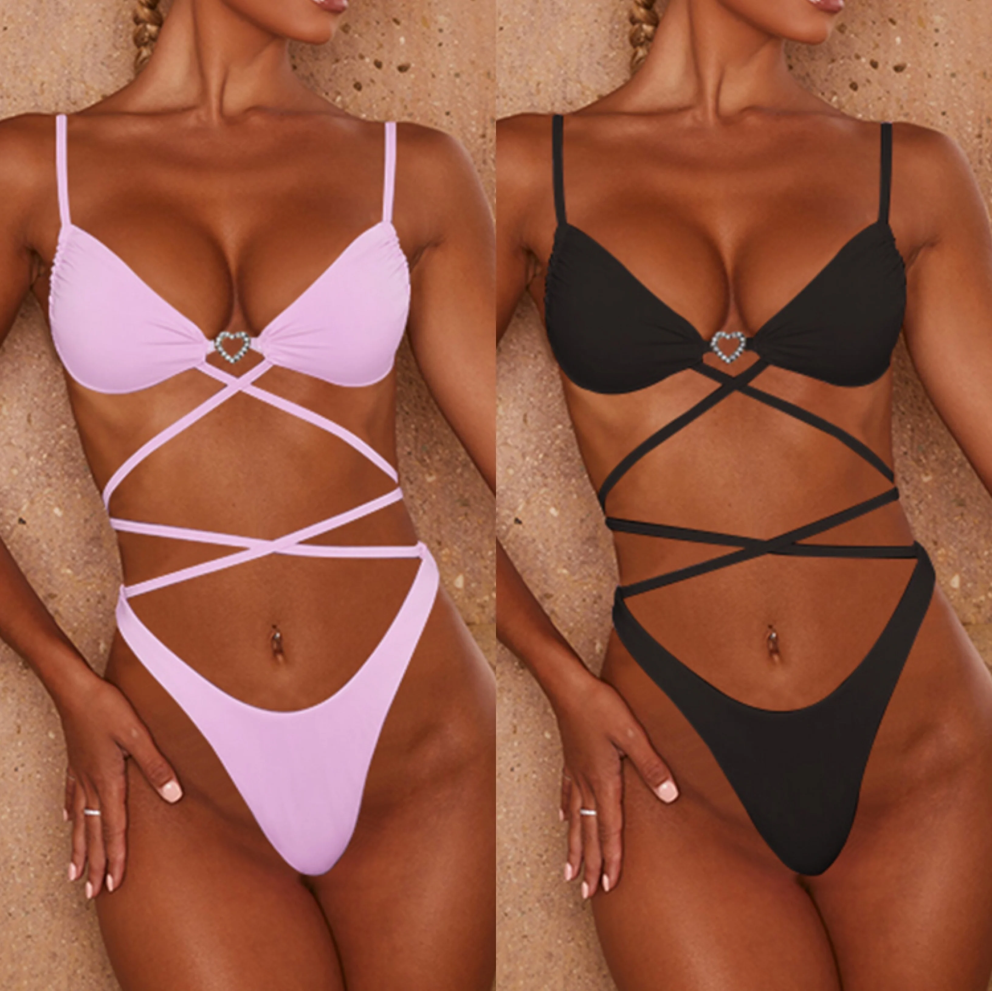 

Gilrs instagram swimwear new love diamond cross strappy sexy bikini plus size XXXX girls purple bikini, Picture