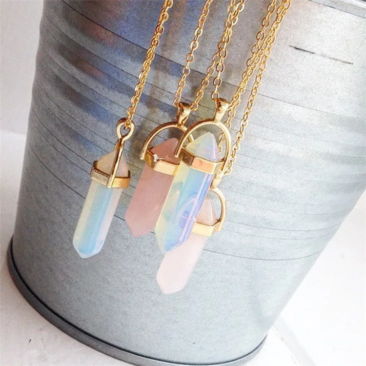 

New Arrival Fashion Short Bullet Pendant Necklace Hexagonal Crystal Stone Pendant Clavicle Necklace, Picture shows