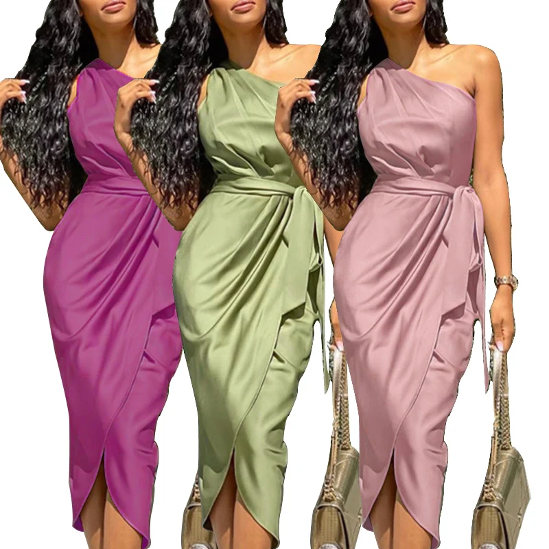 

2021 Summer Cut Out One Shoulder Long Maxi Dresses Birthday Midnight Clubwear Lady Elegant Women Dress, Customized color
