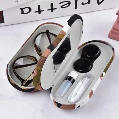 

Camouflage Dual Glasses and Contacts lens Case Double Sided 2 in 1 Case with Mirror, 4 colors