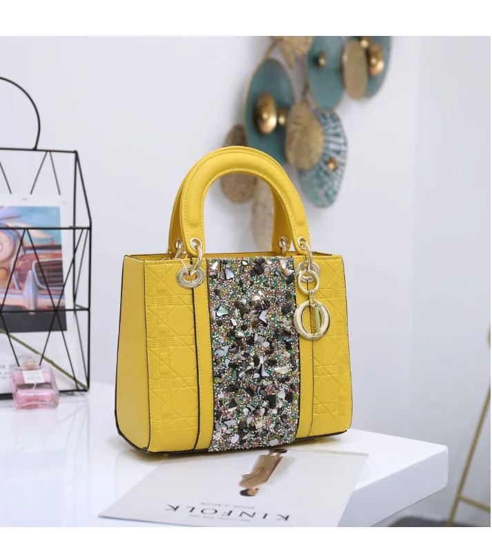 

2020 diamond Fashion Elegant PU Leather Sling Shoulder Handbag Women Fashion Handbag Lady Hand bag, As the picture