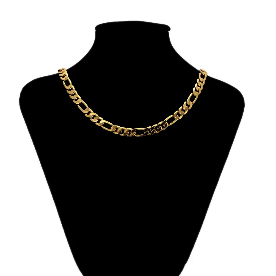 

45845 xuping fashion wholesale figaro chain necklace jewelry 24k gold cuban link men necklace, 24k gold color