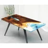 Delivery immediately river dining table with ocean waves pattern solid walnut wood with clear blue epoxy resin table