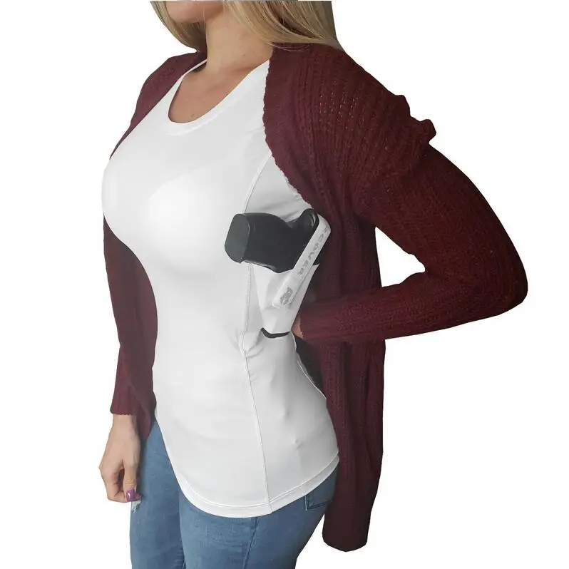 

Tactical Hunting Unisex Concealed Carry Vest Pistol Gun Holster Clothing glock Holster T-Shirt for carry handgun, Black ,white