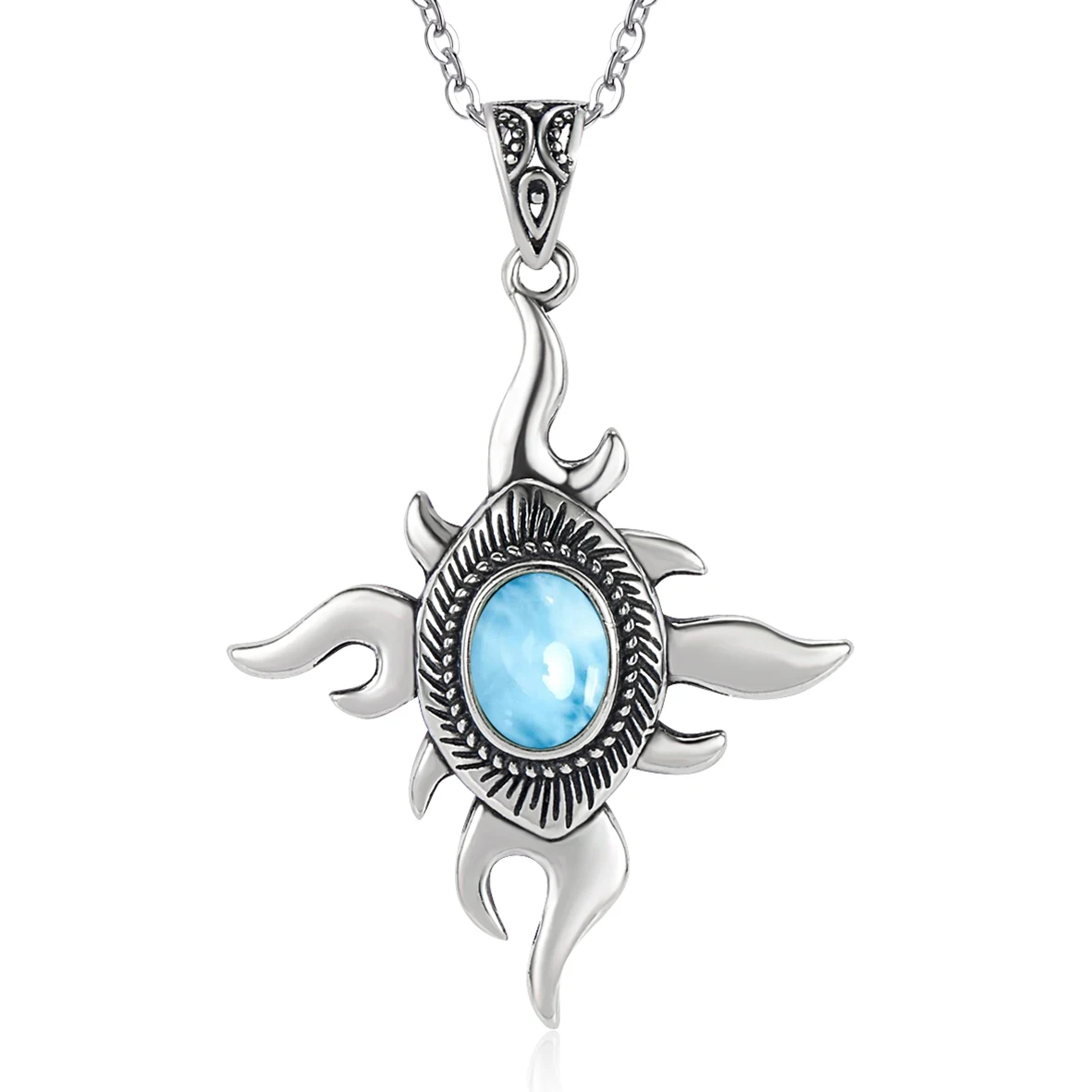 

Natural Dominica Larimar Jewelry 925 Sterling Silver Larimar Sun Pendant