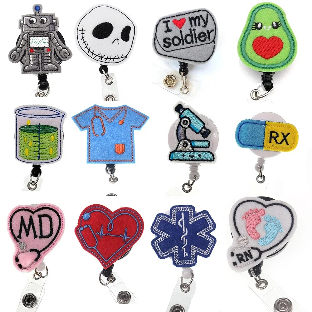 

Felt Cartoon Nurse Name Card Nurse Accessories Popular Retractable ID Badge Holder Reel, Various, as your choice