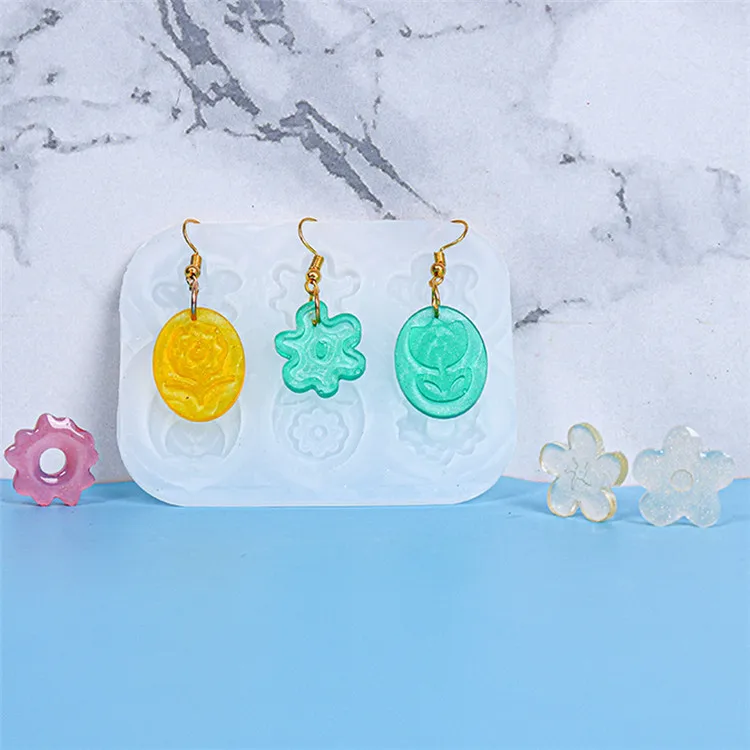 

Y2949 Diy epoxy resin keychain mold flower shaped silicone earring molds, White