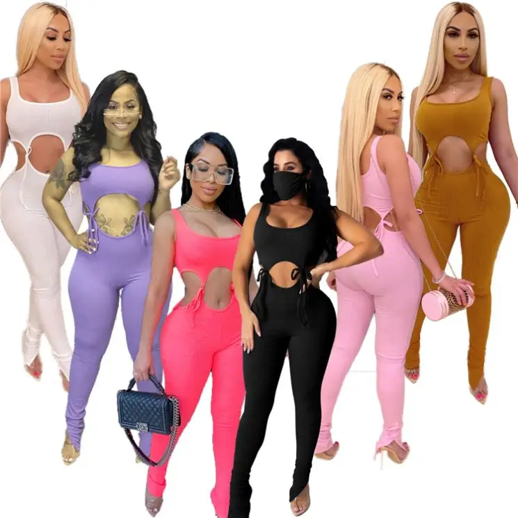 

MOEN Best Design Solid Color Crop Top Long Sleeve Sports Casual Bandage One Piece Jumpsuits Women Jumpsuits And Rompers