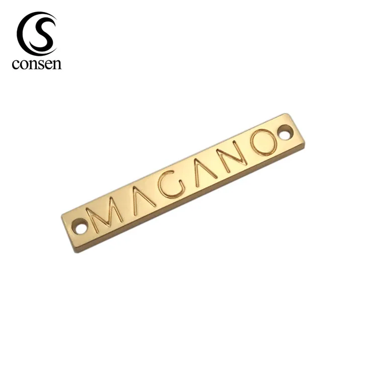 Waterproof famous brands design custom gold metal logo for clothing