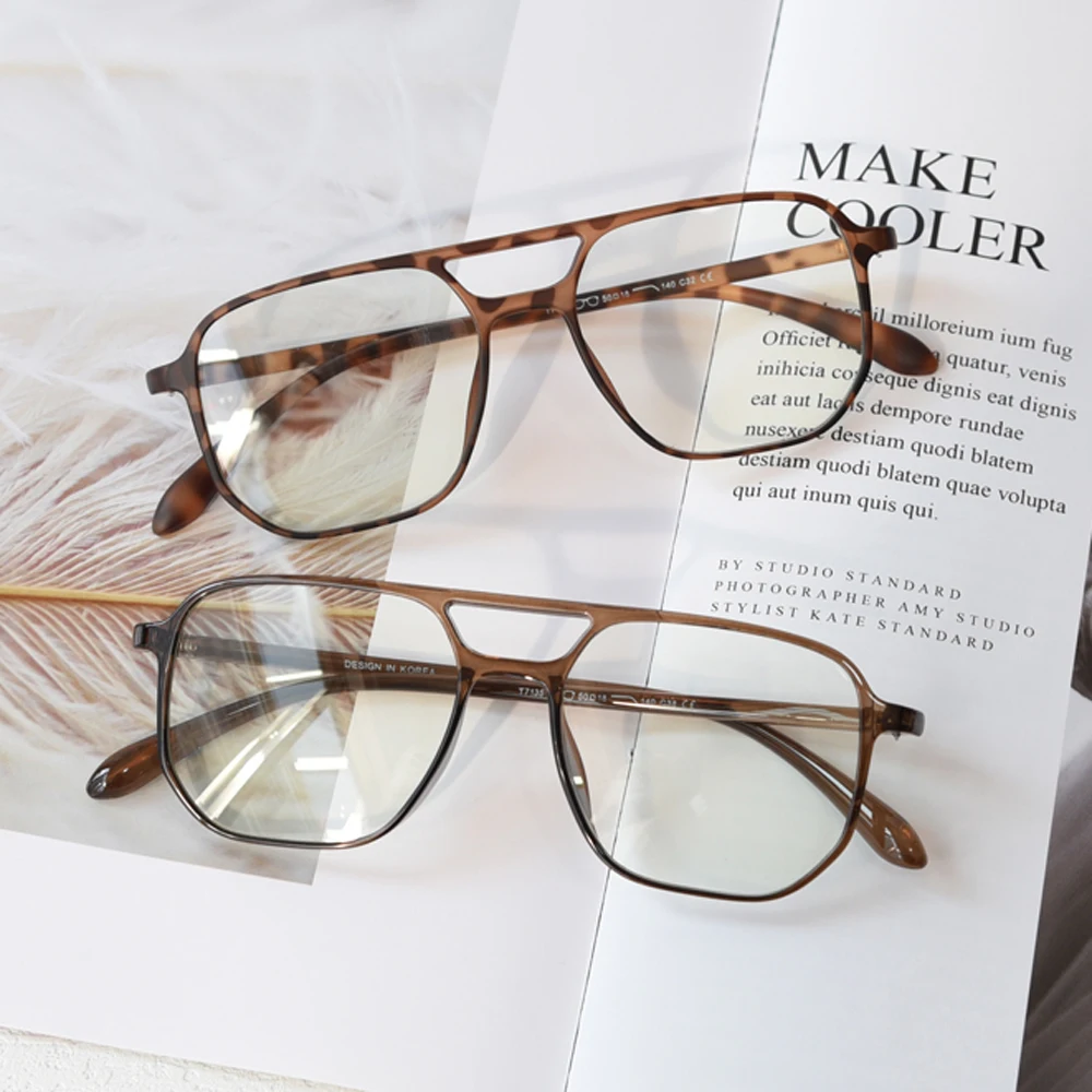 

Optical double bridge eyeglasses men women ultralight TR90 black fashion glasses frame square black brown