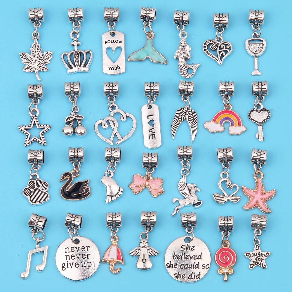 

Fashion Handmade big hole rainbow pendant Charms star silver charm set large hole vintage pendant DIY jewelry charm accessories, Picture show