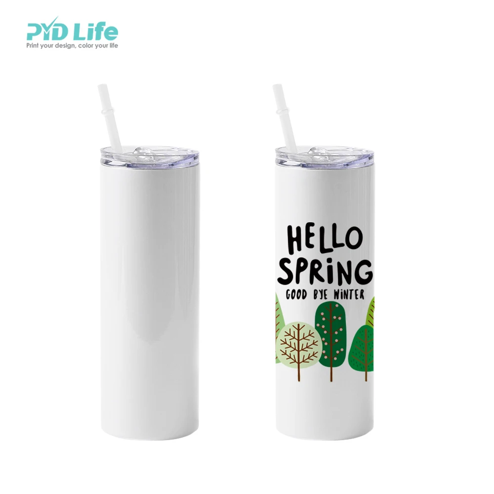 

PYD Life Wholesale 20 oz Sublimation Custom Logo Tumbler Straight Stainless Steel Tumbler Blank Sublimation Tumbler with Straw, White