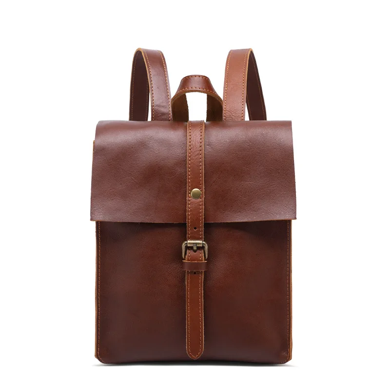

2020 new first Layer Cow Oil Leather ladies handbag vintage mini travel small backpack, Black, dark brown, light brown