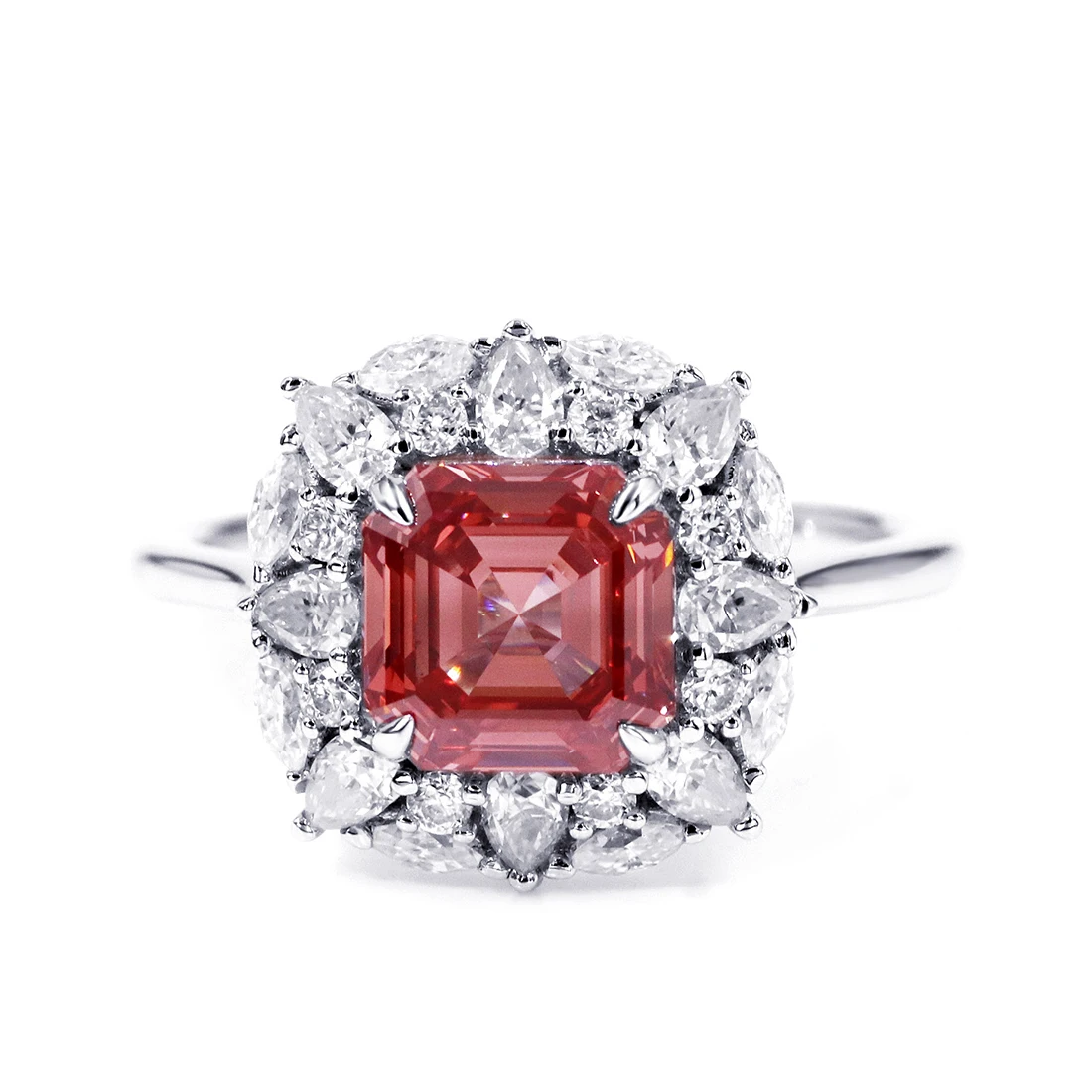

Tianyu gems 2.04ct fancy intense brownish pink asscher cut lab diamond cvd 14k white gold ring for women