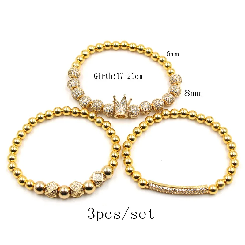 

Zircon crown elbow micro ball three piece set women's luxury charm Elastic Bracelet Jewelry