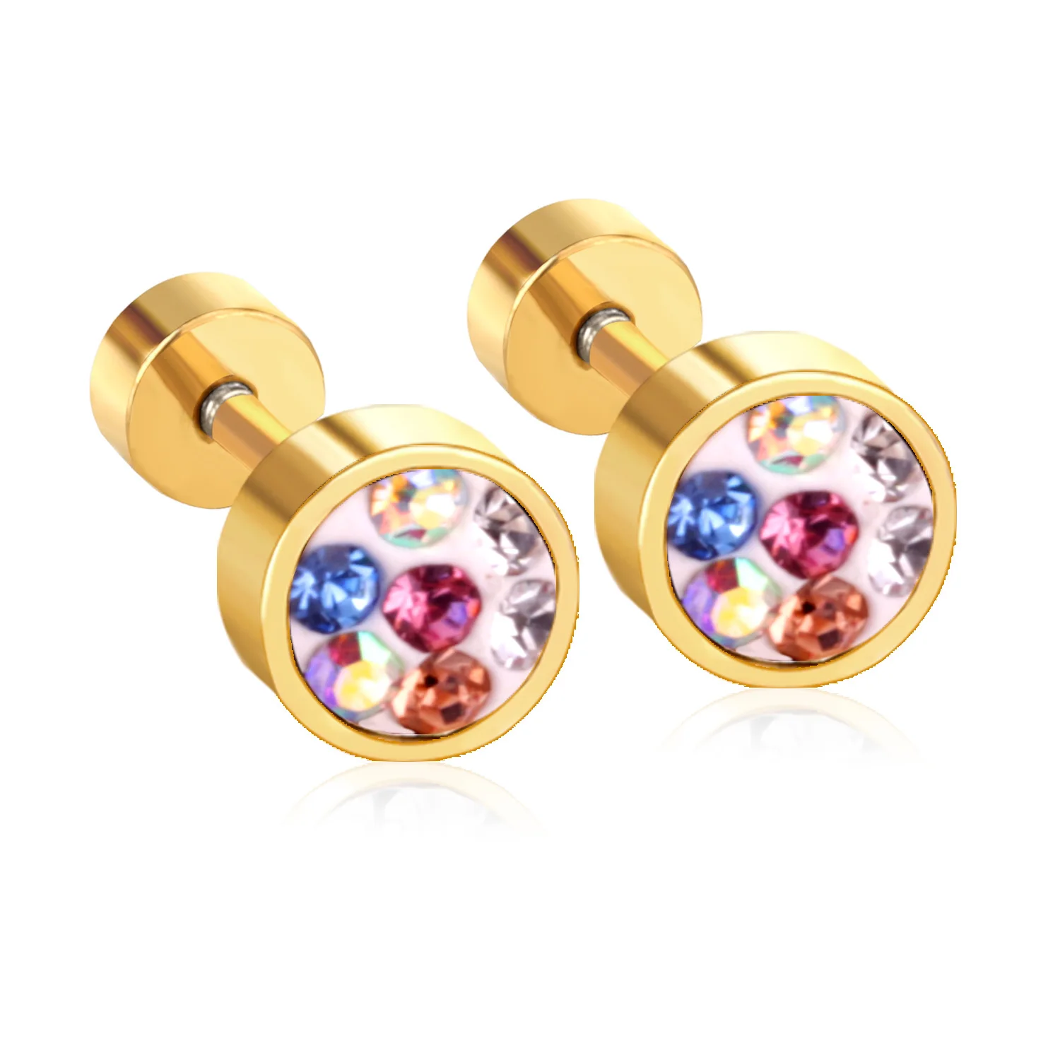 

Colorful Shiny Circle Rhinestone Stainless Steel Earrings Jewelry Cute Baby Screw Earrings For Female