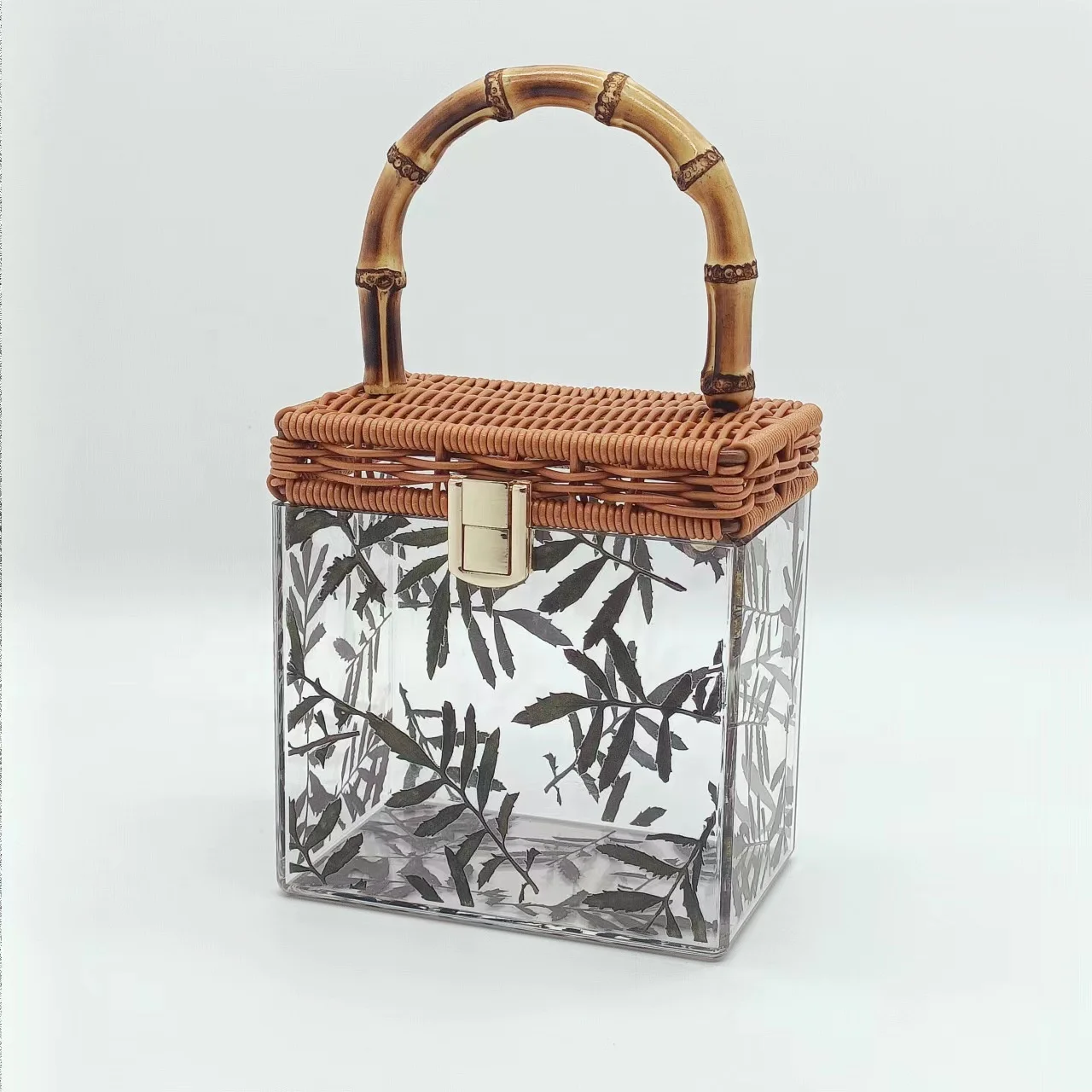 

Wholesale Ladies Acrylic Transparent Boxed Acrylic Transparent Bag With Bamboo Leaf Printing Ladies Bamboo for woman